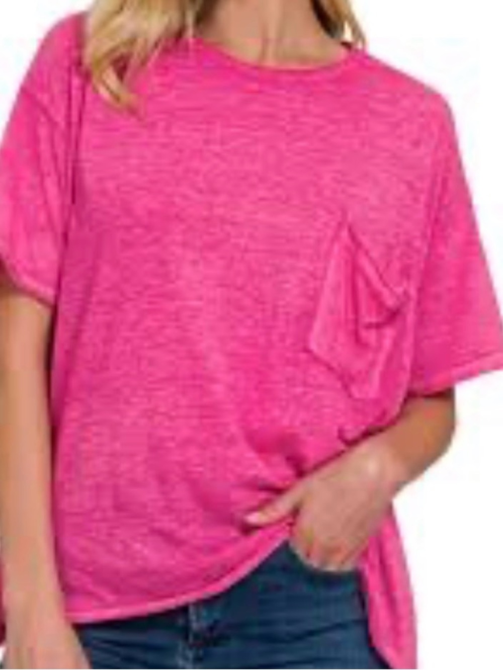 Zenana Outfitters Oversized Hot Pink Short Sleeve Pocket Tee - NWOT - Size - S/M